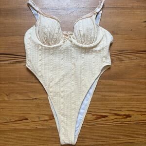 Shein beige lace bustier high waisted open back one piece swimsuit SIZE XL